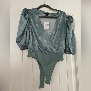 Forever 21 Elegant Teal Floral Women's Bodysuit size L
